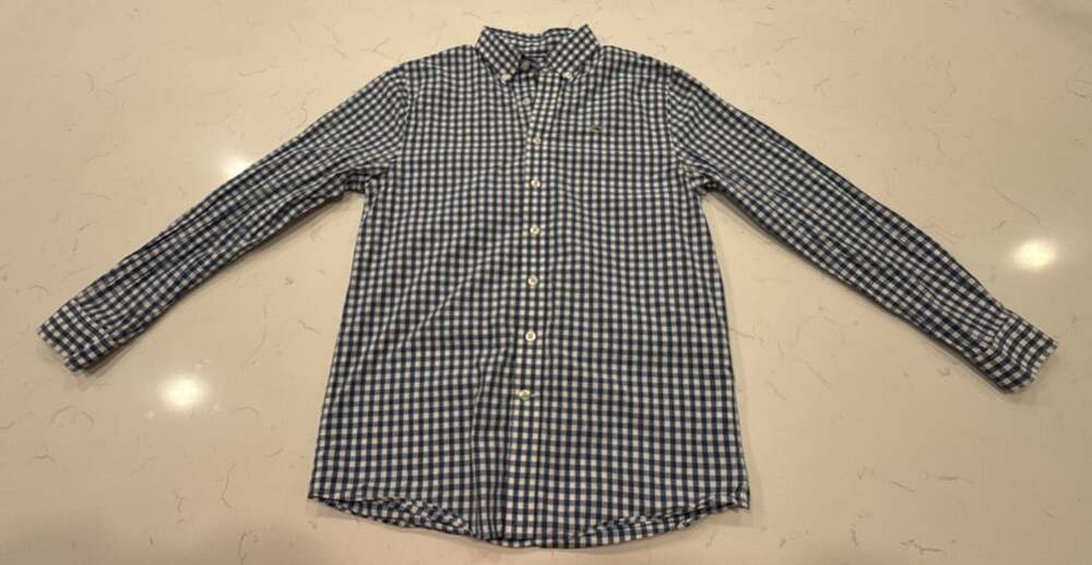 Vineyard Vines Whale Shirt Size 16 Blue White Gingham Plaid Long Sleeve